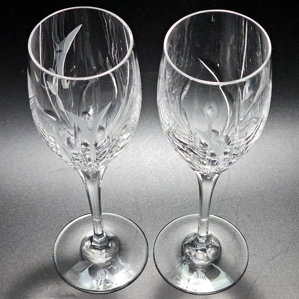 2 Mikasa Calla Lily Wine Glass 8.5" frosted cut crystal floral sculpted stem - Picture 2 of 9